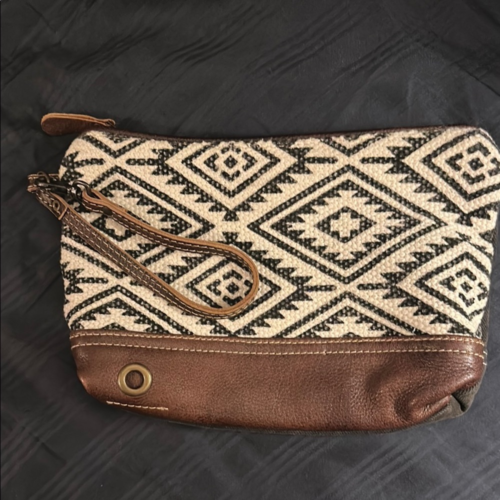 Myra Bag Geometric Clutch in Black and Cream